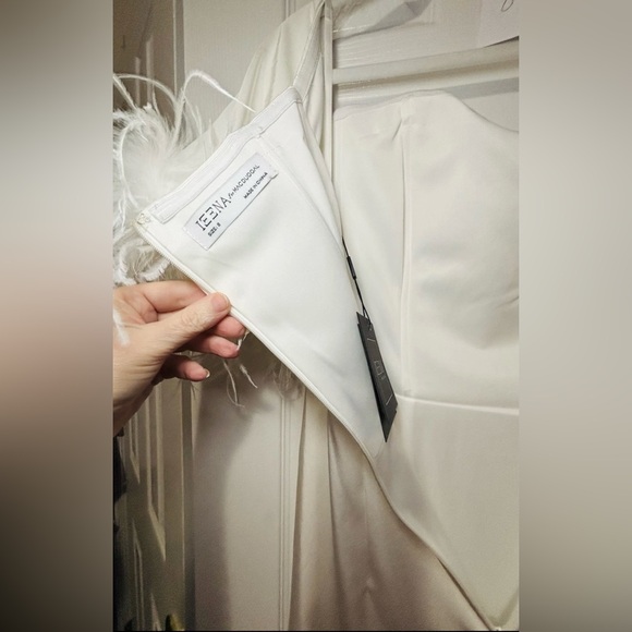 NWT IEENA/MAC DUGGAL SZ 8 White Off The Shoulder with Ostrich Feathers #11441 - Picture 6 of 11